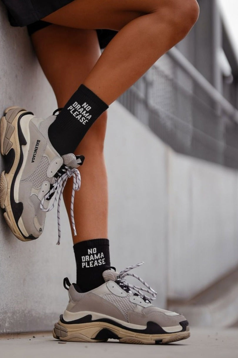 Calzini da donna in cotone con scritta | no drama please