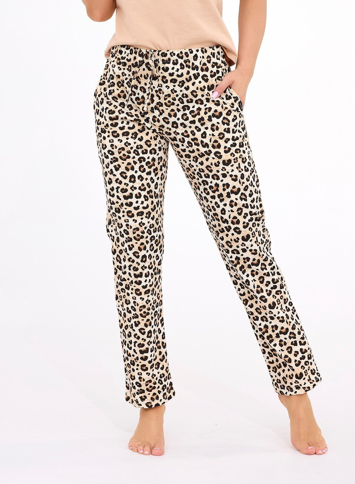 Pantaloni pigiama da donna lunghi da notte in 100% cotone