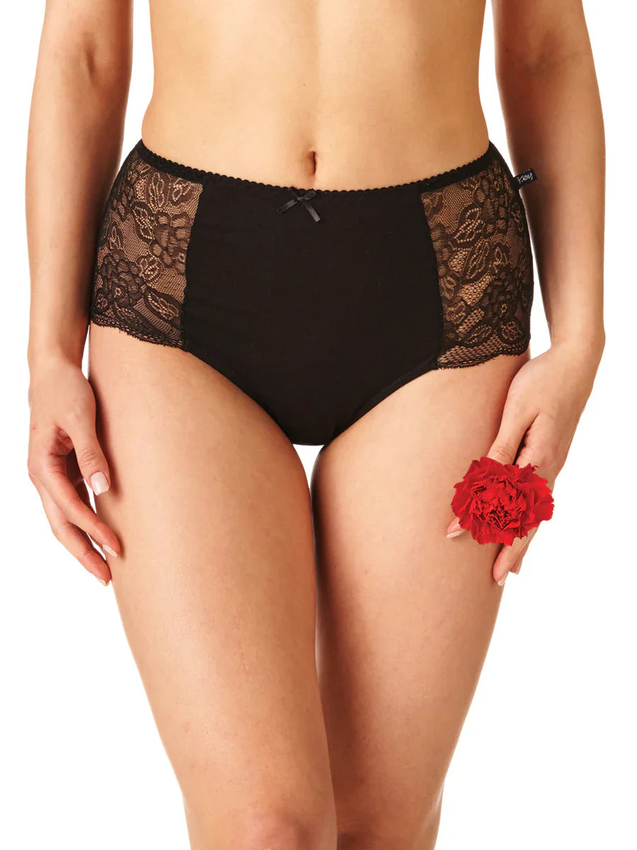 Slip donna a vita alta in cotone con inserti in pizzo