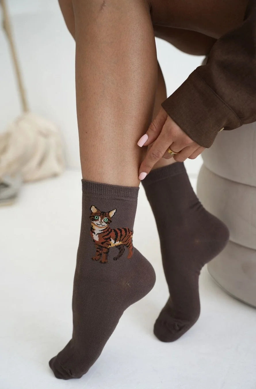 0200.258 - calza donna corta in cotone elasticizzato - gatti