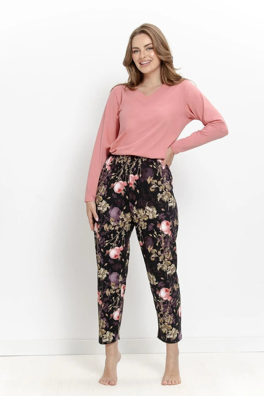 3614 - maribel - pigiama da donna in cotone con scollo a v