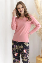 3614 - maribel - pigiama da donna in cotone con scollo a v
