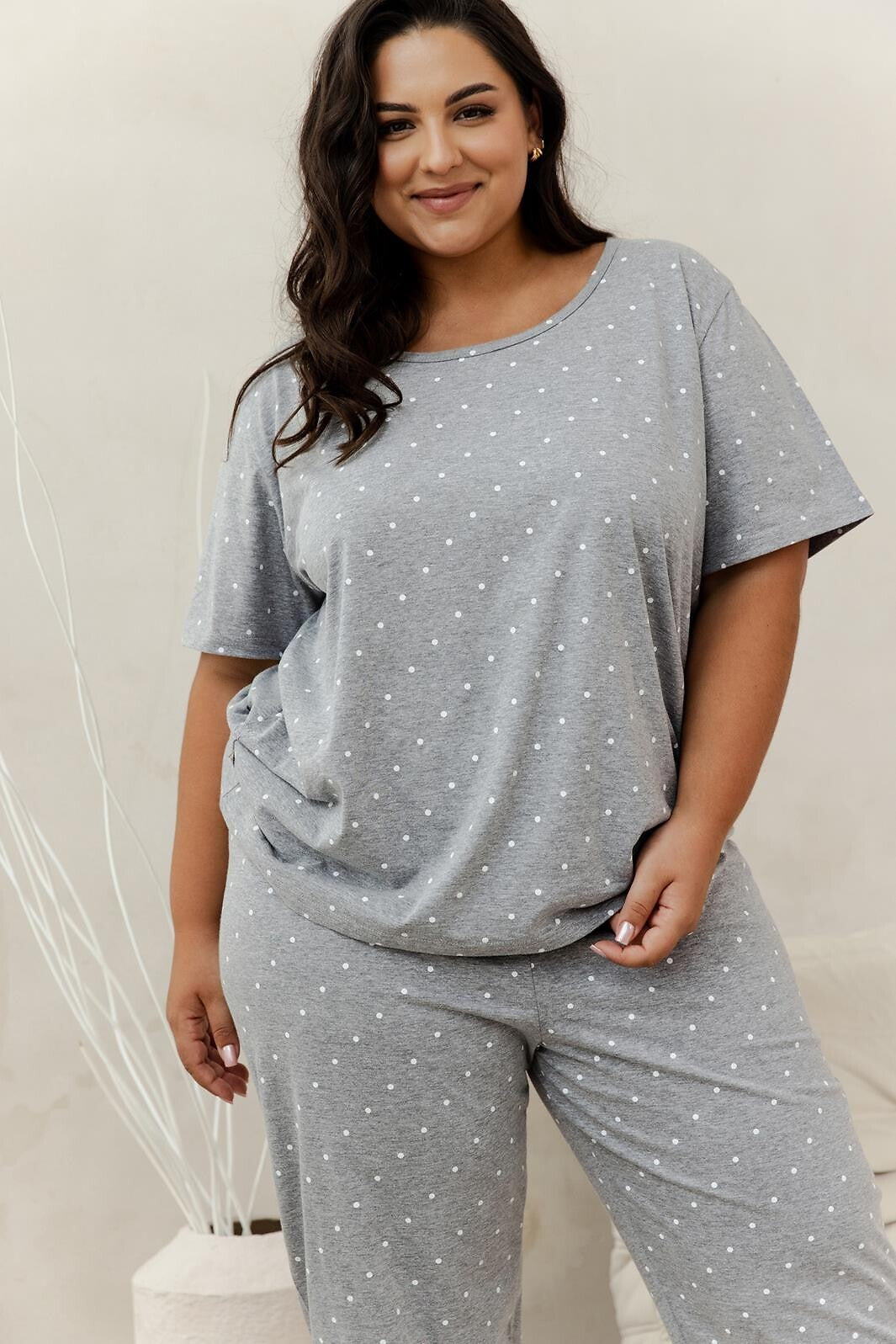 2-Piżama Taro Meg 3368 kr/r 2XL-3XL W25 damska szary melanż-groszki-2