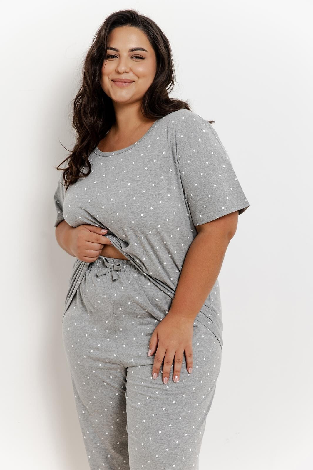 3-Piżama Taro Meg 3368 kr/r 2XL-3XL W25 damska szary melanż-groszki-3