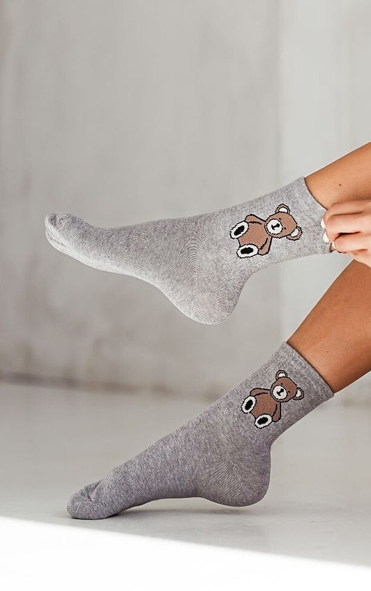Calze corte da donna in cotone con orsetto - 0200.008