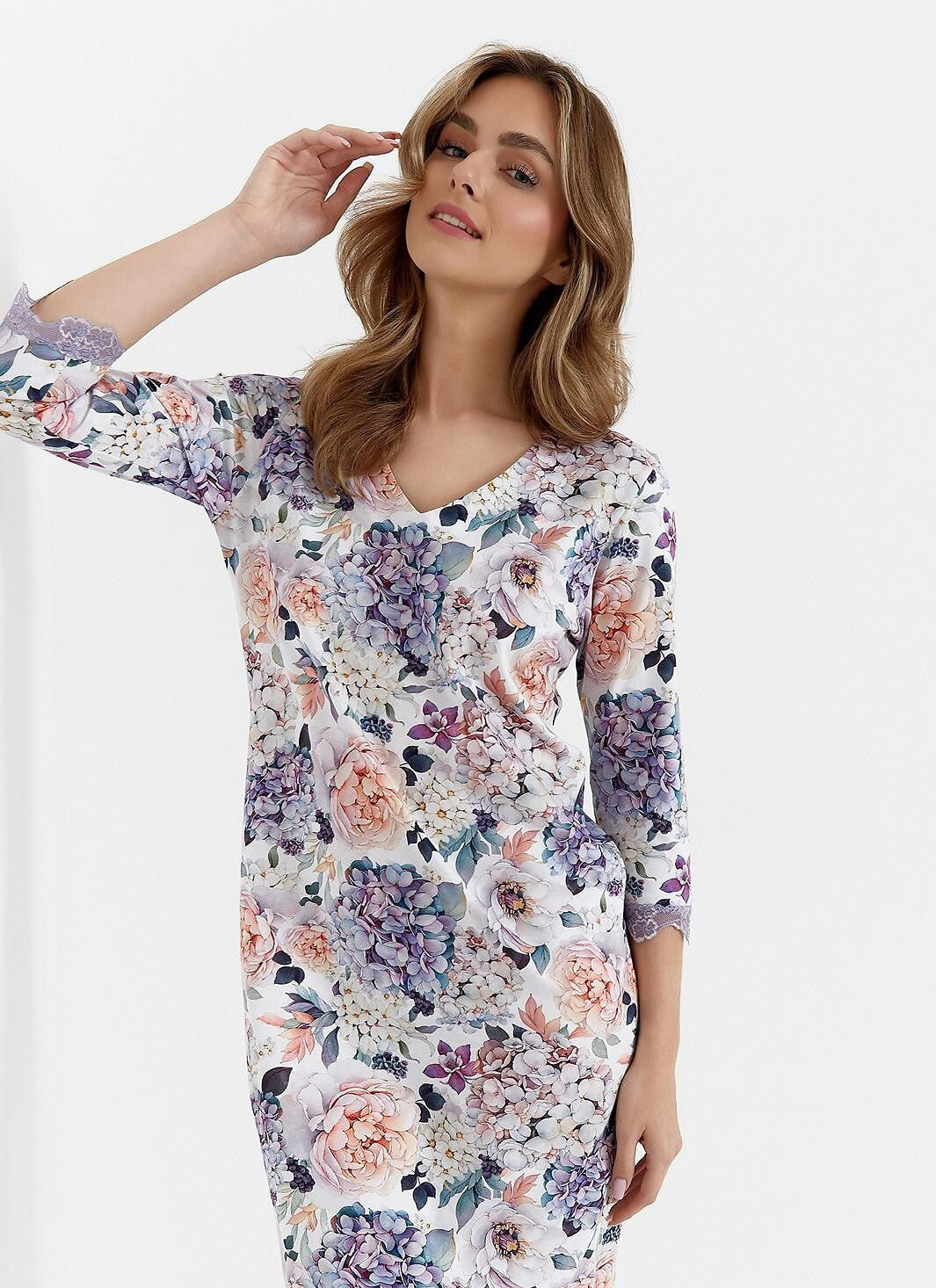 5-Koszula Cana 471 3/4 S-XL fioletowy kwiaty-5