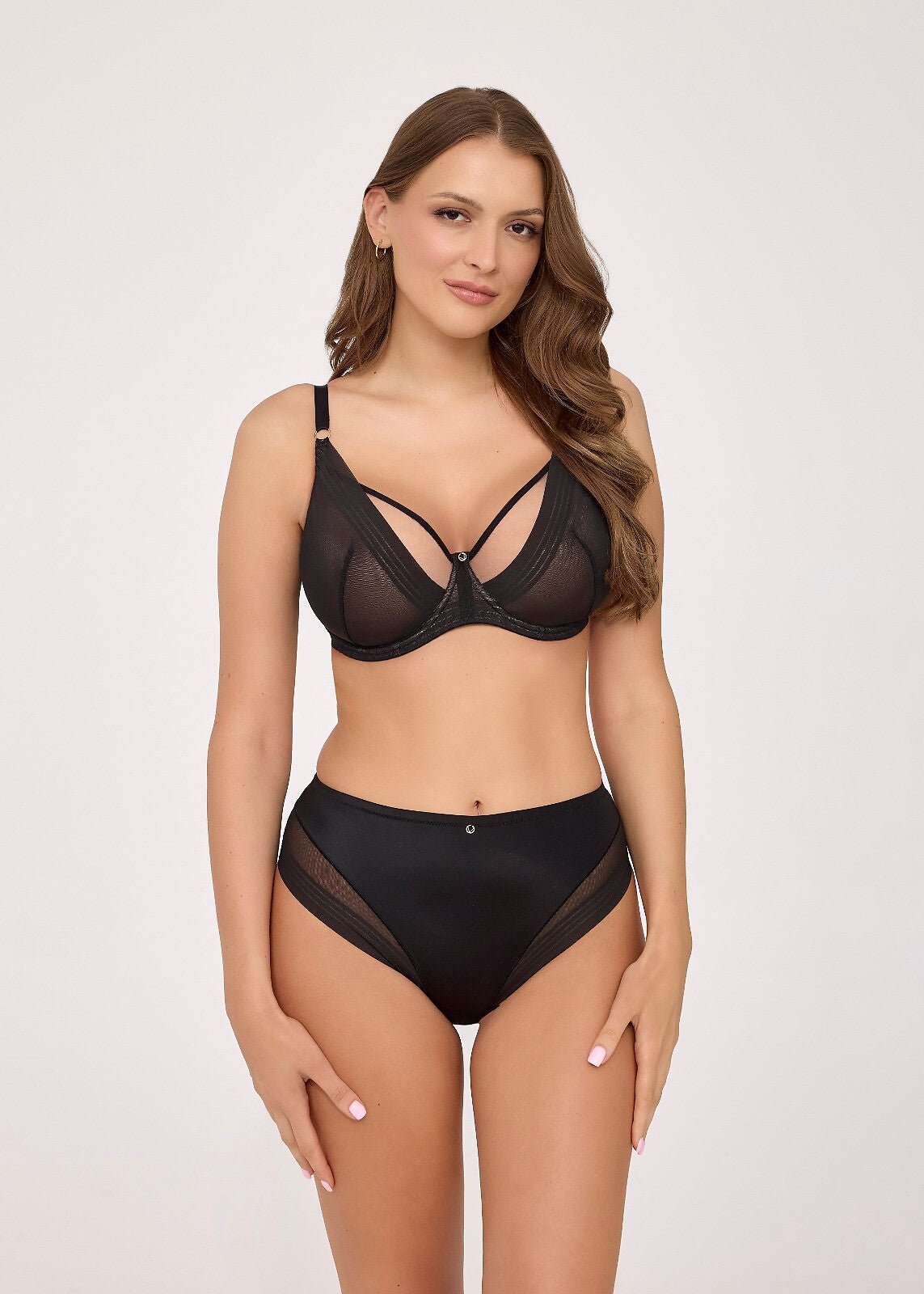 Greta | Slip Classici Black Mesh – Mix di Microfibra e Rete a Righe - 2231 - Lullaby Lingerie
