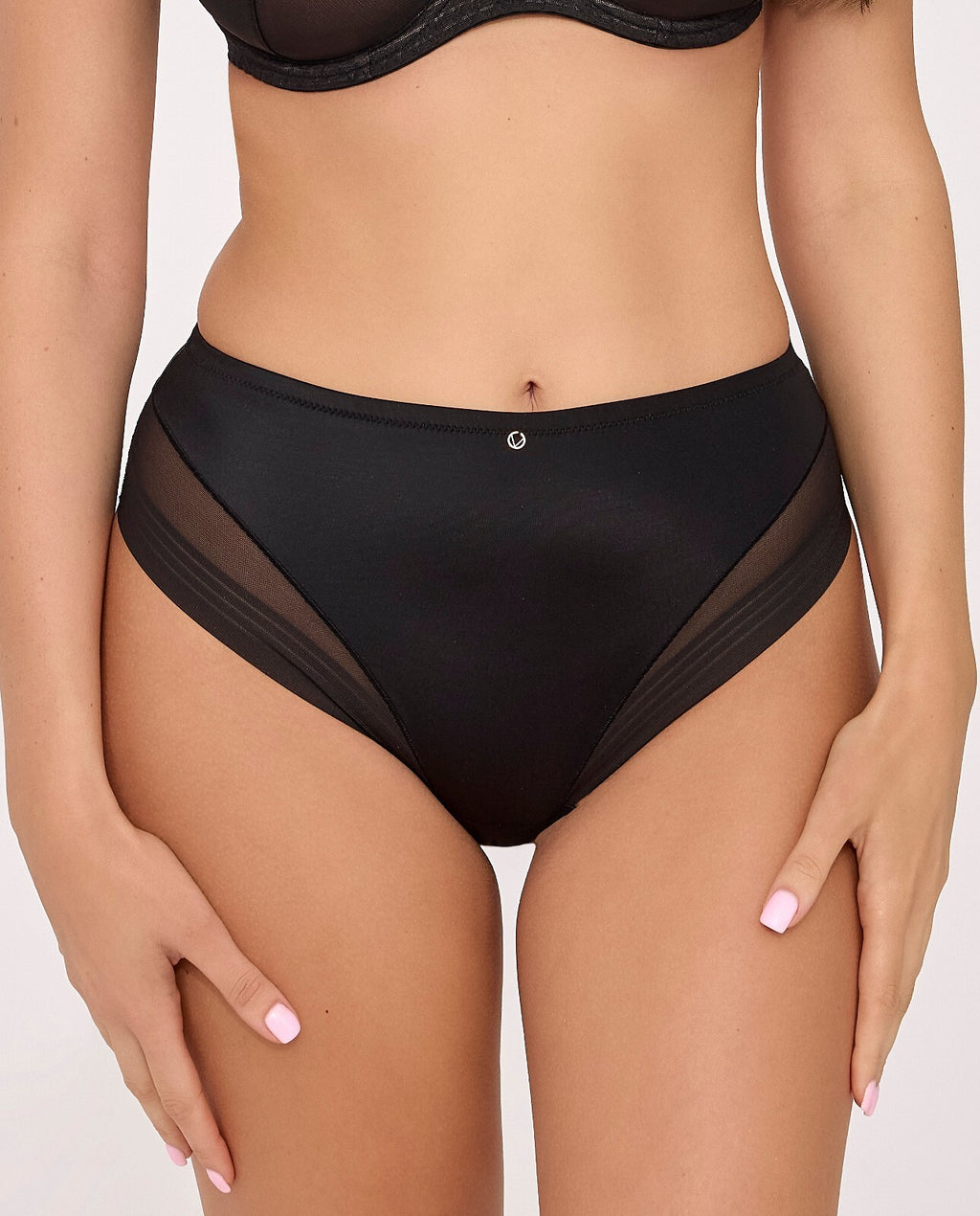 Greta | Slip Classici Black Mesh – Mix di Microfibra e Rete a Righe - 2231 - Lullaby Lingerie