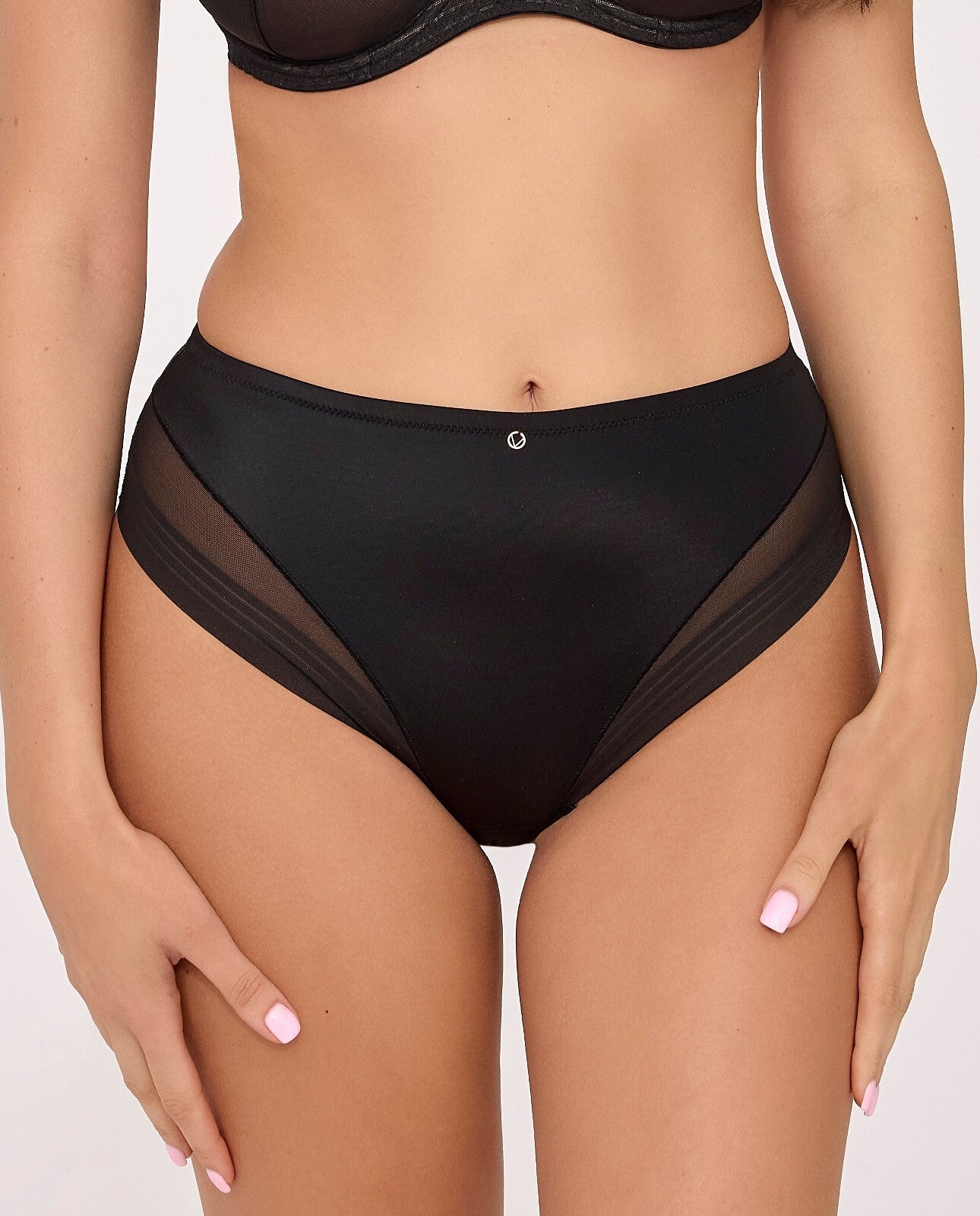 Greta | Slip Classici Black Mesh – Mix di Microfibra e Rete a Righe - 2231 - Lullaby Lingerie