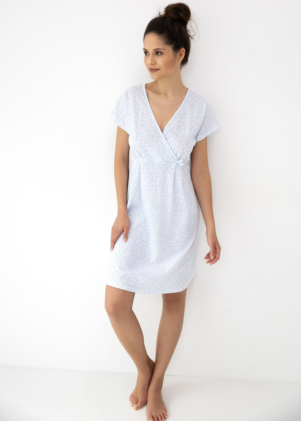 Michaela | Camicia da Notte in 100% Cotone a Fiori – Scollo a Portafoglio - Lullaby Lingerie