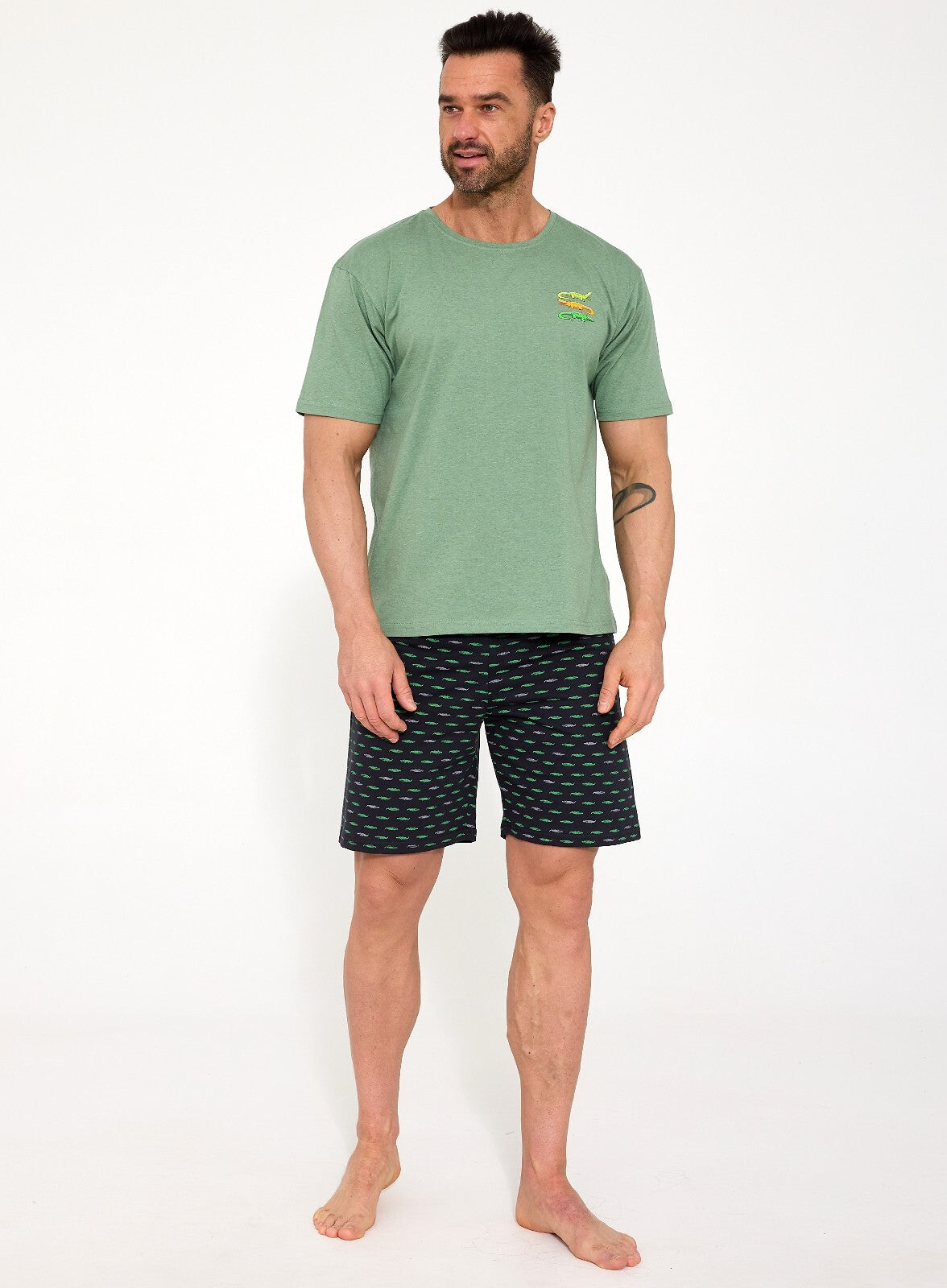 Crocodiles | Pigiama Uomo in Cotone – Set con T-shirt e Shorts a Fantasia stampa coccodrilli - Lullaby Lingerie