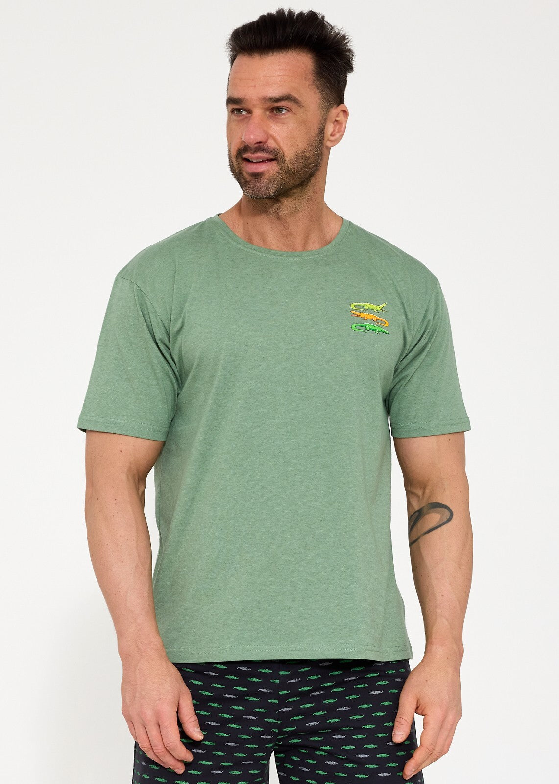 Crocodiles | Pigiama Uomo in Cotone – Set con T-shirt e Shorts a Fantasia stampa coccodrilli - Lullaby Lingerie