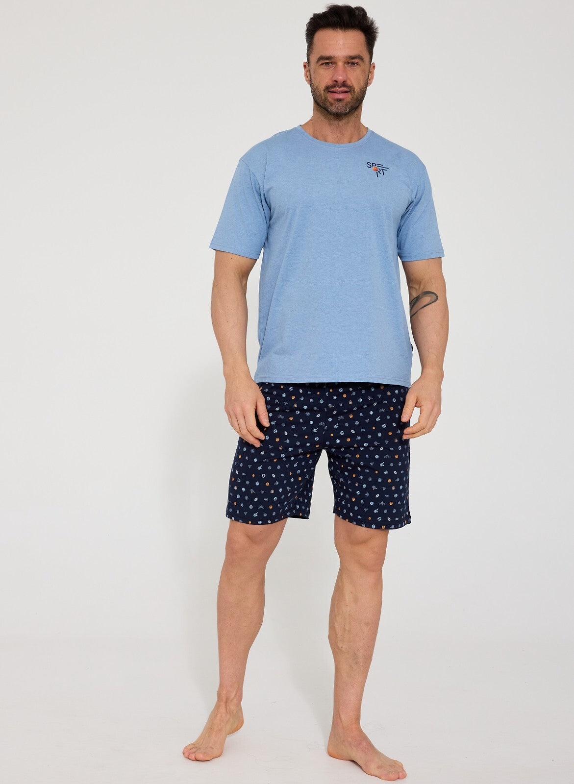 Sport | Pigiama Uomo in Cotone – T-shirt con Stampa e Pantaloncini a Fantasia - 326/203 - Lullaby Lingerie