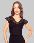 Odina | Blusa Elegante in Viscosa con Pizzo Floreale e Maniche a Farfalla - Lullaby Lingerie