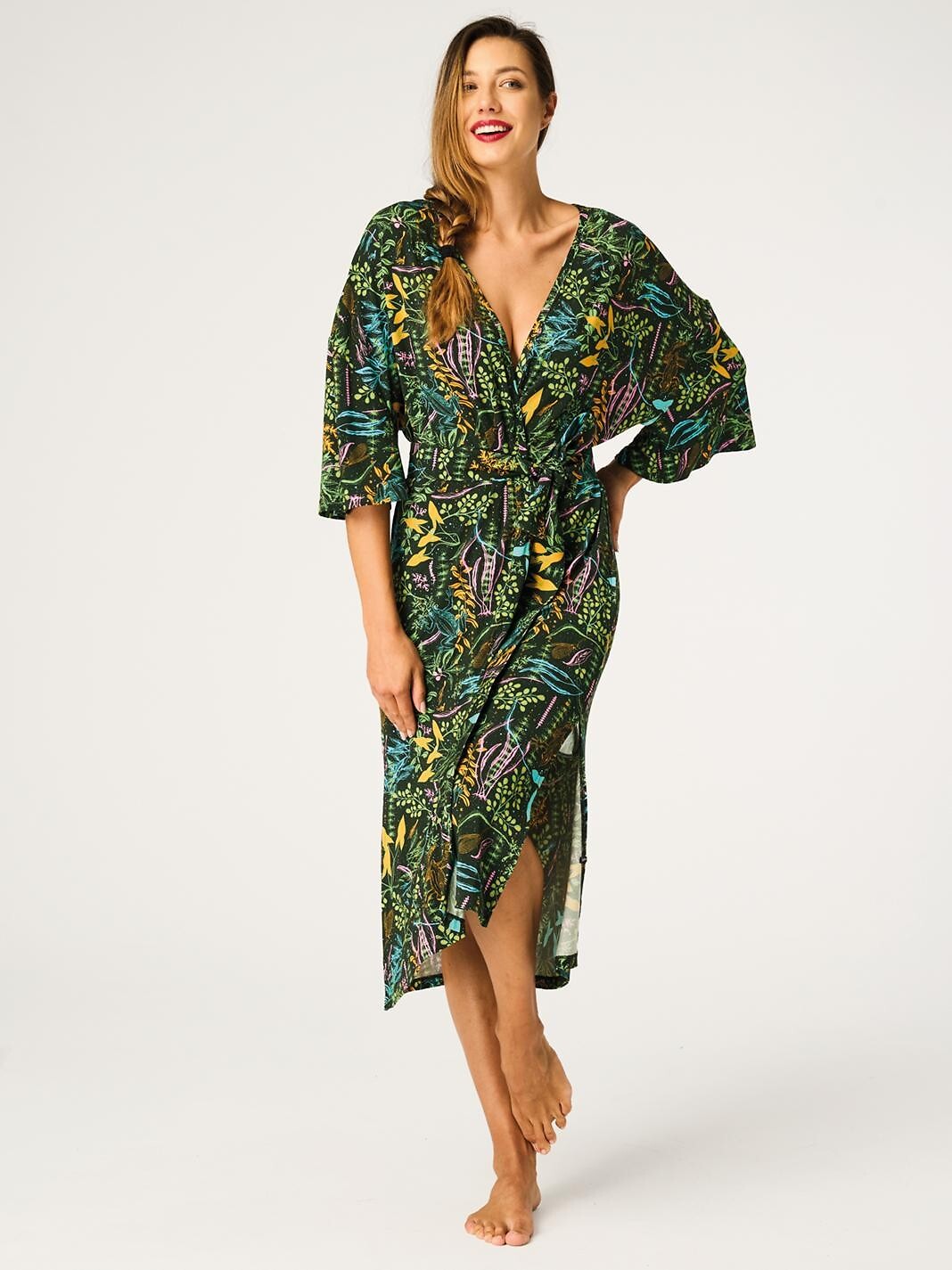 2-Szlafrok Key LGL 574 B26 3/4 S-XL damski zielony ciemny-2