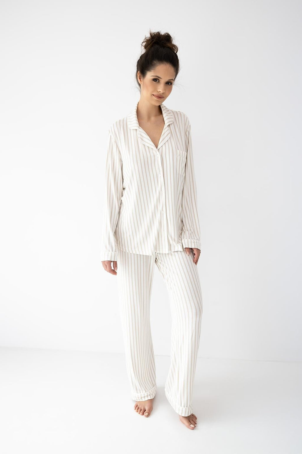 4-Piżama Sensis Amani dł/r XS-2XL rozpinana ecru-beżowy-4