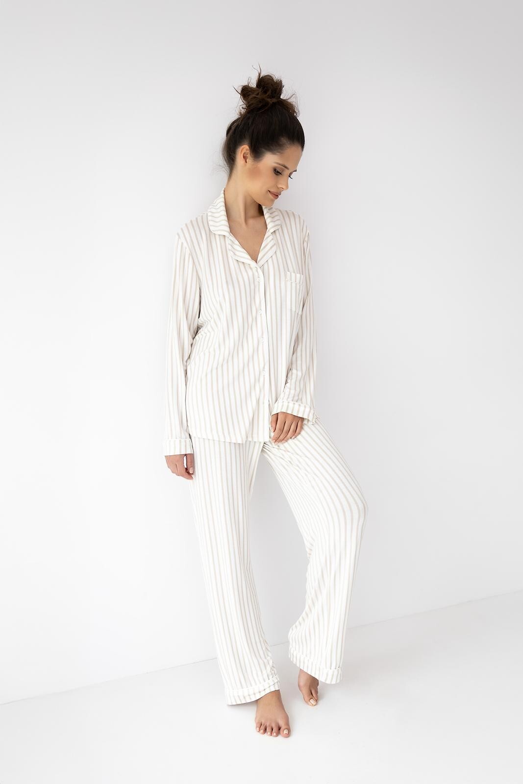 5-Piżama Sensis Amani dł/r XS-2XL rozpinana ecru-beżowy-5