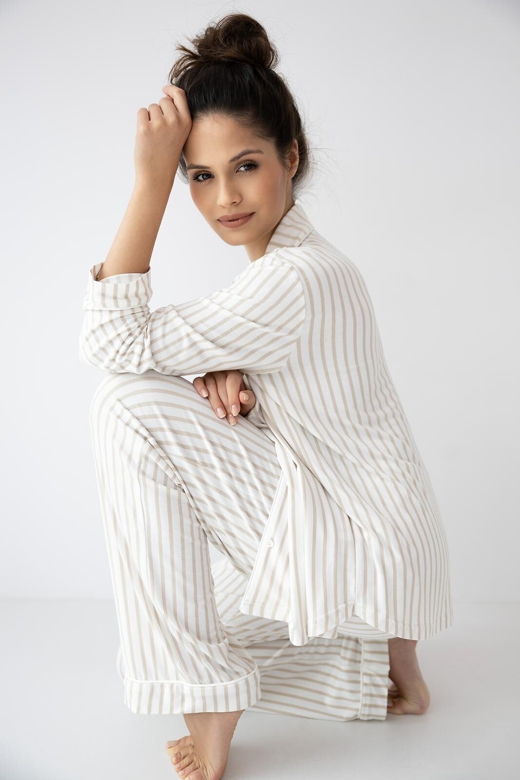 6-Piżama Sensis Amani dł/r XS-2XL rozpinana ecru-beżowy-6