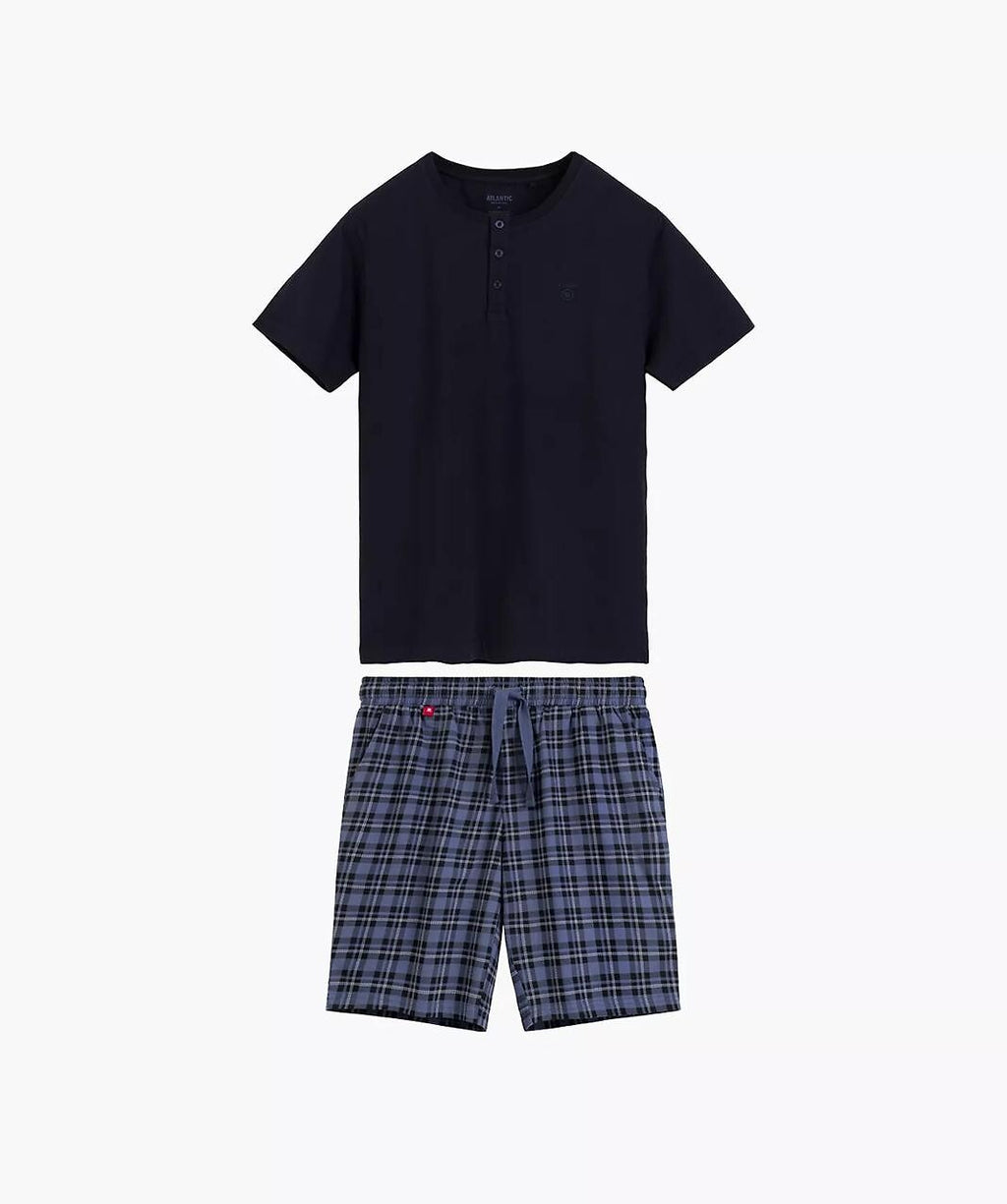 Pigiama Uomo Estivo "Peach Effect" – T-shirt con Bottoni e Shorts a Quadri - NMP-401 - Lullaby Lingerie