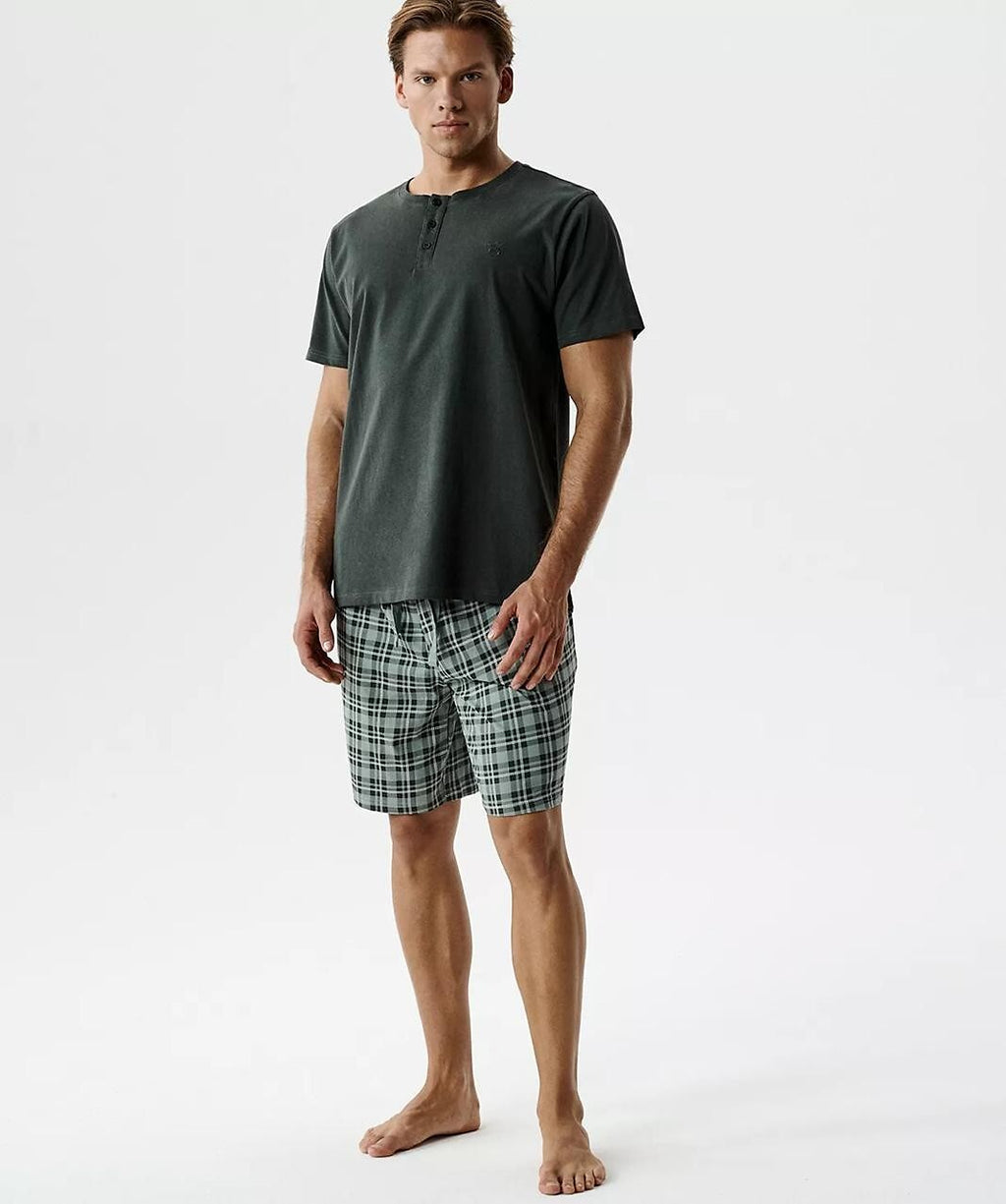 Pigiama Uomo Estivo "Peach Effect" – T-shirt con Bottoni e Shorts a Quadri - NMP-401 - Lullaby Lingerie