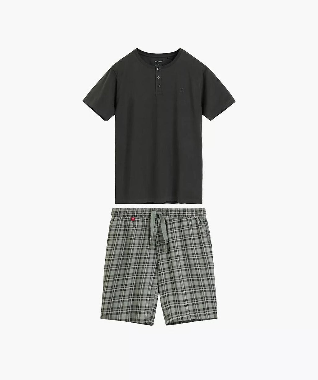 Pigiama Uomo Estivo "Peach Effect" – T-shirt con Bottoni e Shorts a Quadri - NMP-401 - Lullaby Lingerie