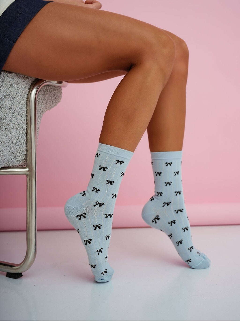 1-Skarpety Milena 0200-221 Małe Kokardki 37-41 niebieski-1