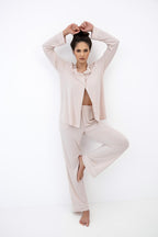 2-Piżama Sensis Clarina dł/r XS-2XL rozpinana beżowy jasny-2