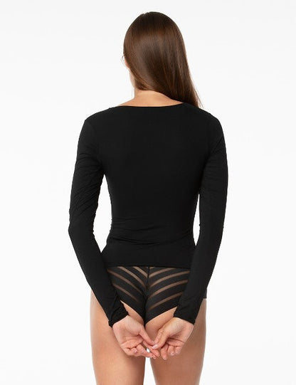 Blusa da donna liscia ed elastica con maniche lunghe - Simple - Lullaby Lingerie