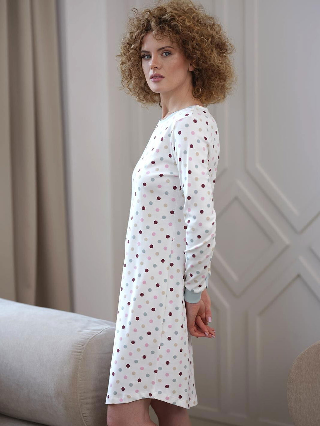 Camicia da notte da donna in 100% cotone intelock - PAULA - 431 - Lullaby Lingerie