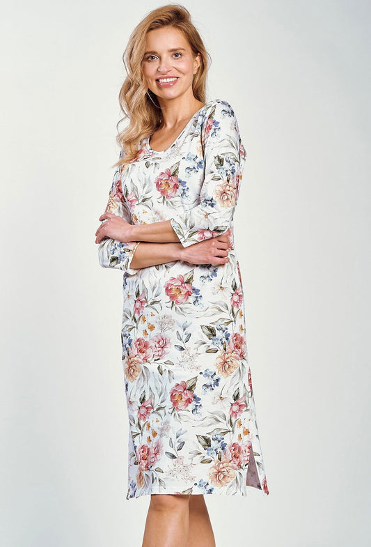 Camicia da notte da donna in 100% cotone manica 3/4 - Louisa - Lullaby Lingerie