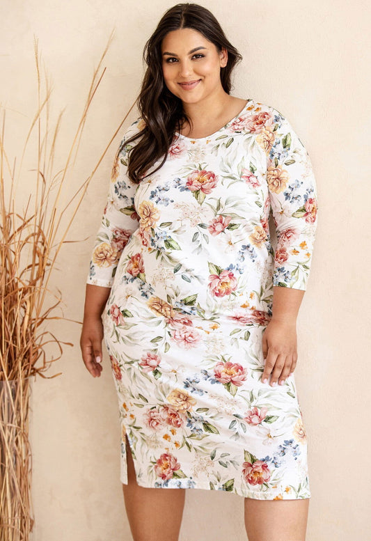 Camicia da notte da donna in 100% cotone manica 3/4 - Louisa - Lullaby Lingerie