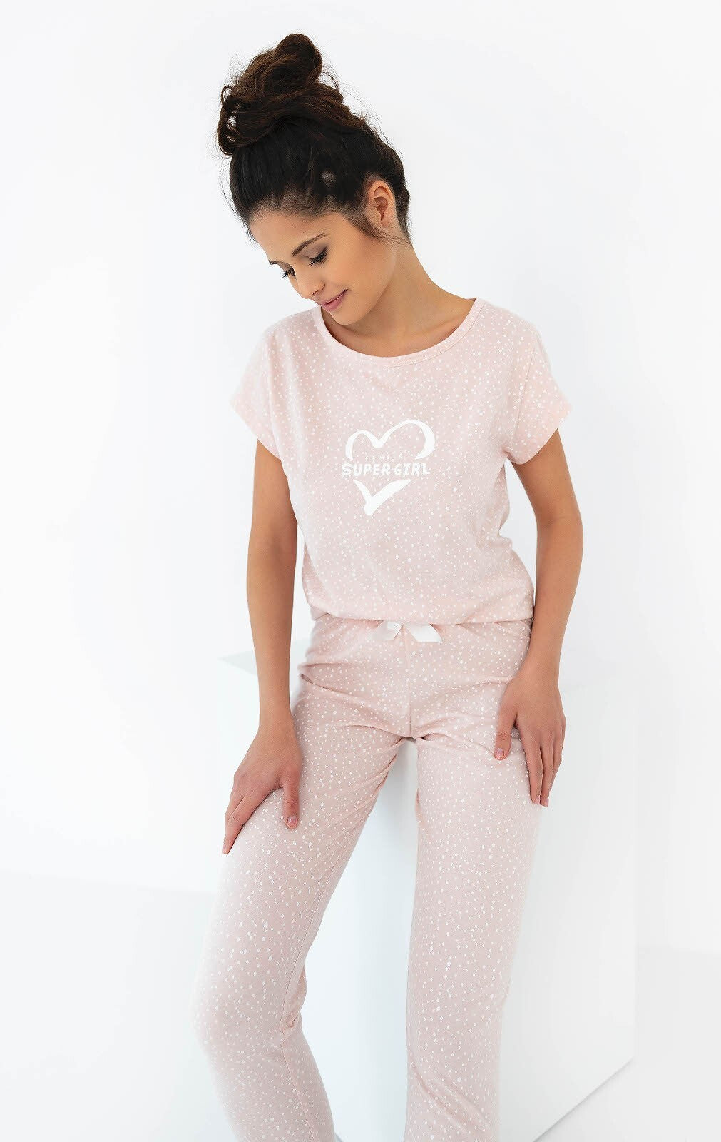 Pigiama da donna estivo in puro cotone - Super girl - Only Love - Rosa - Lullaby Lingerie