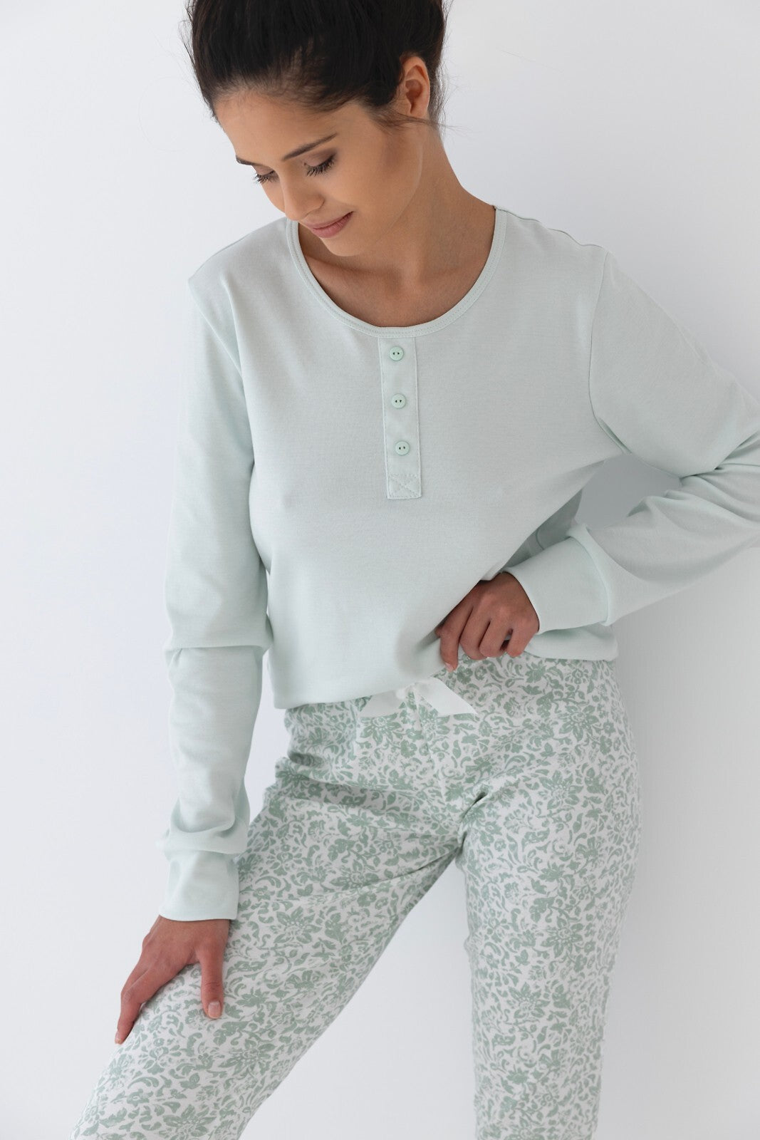 Pigiama da donna in cotone intelock - EASY - Olive - Lullaby Lingerie