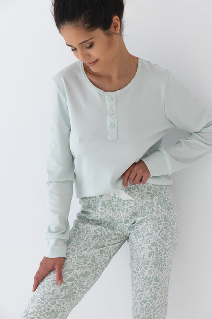 Pigiama da donna in cotone intelock - EASY - Olive - Lullaby Lingerie