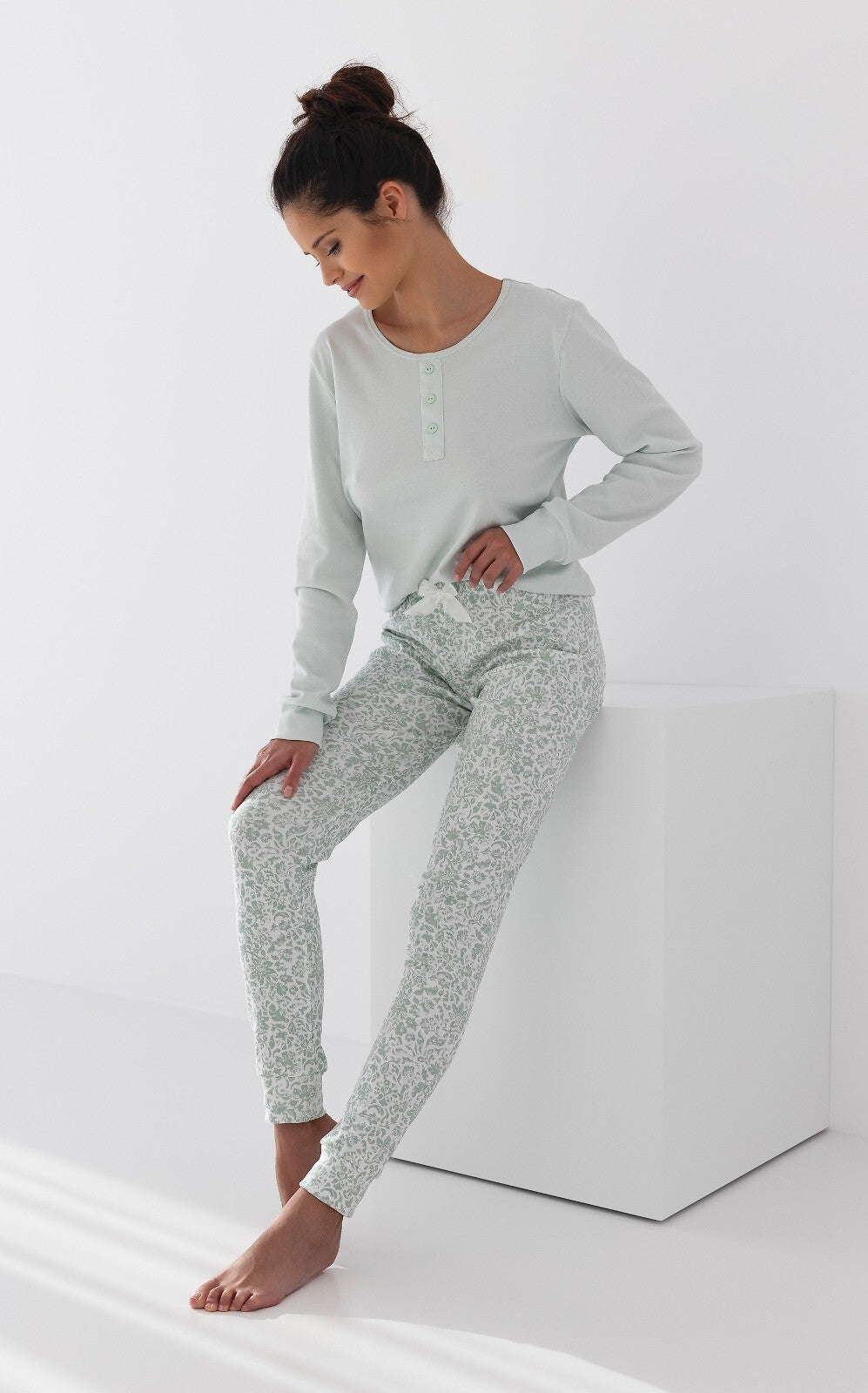 Pigiama da donna in cotone intelock - EASY - Olive - Lullaby Lingerie