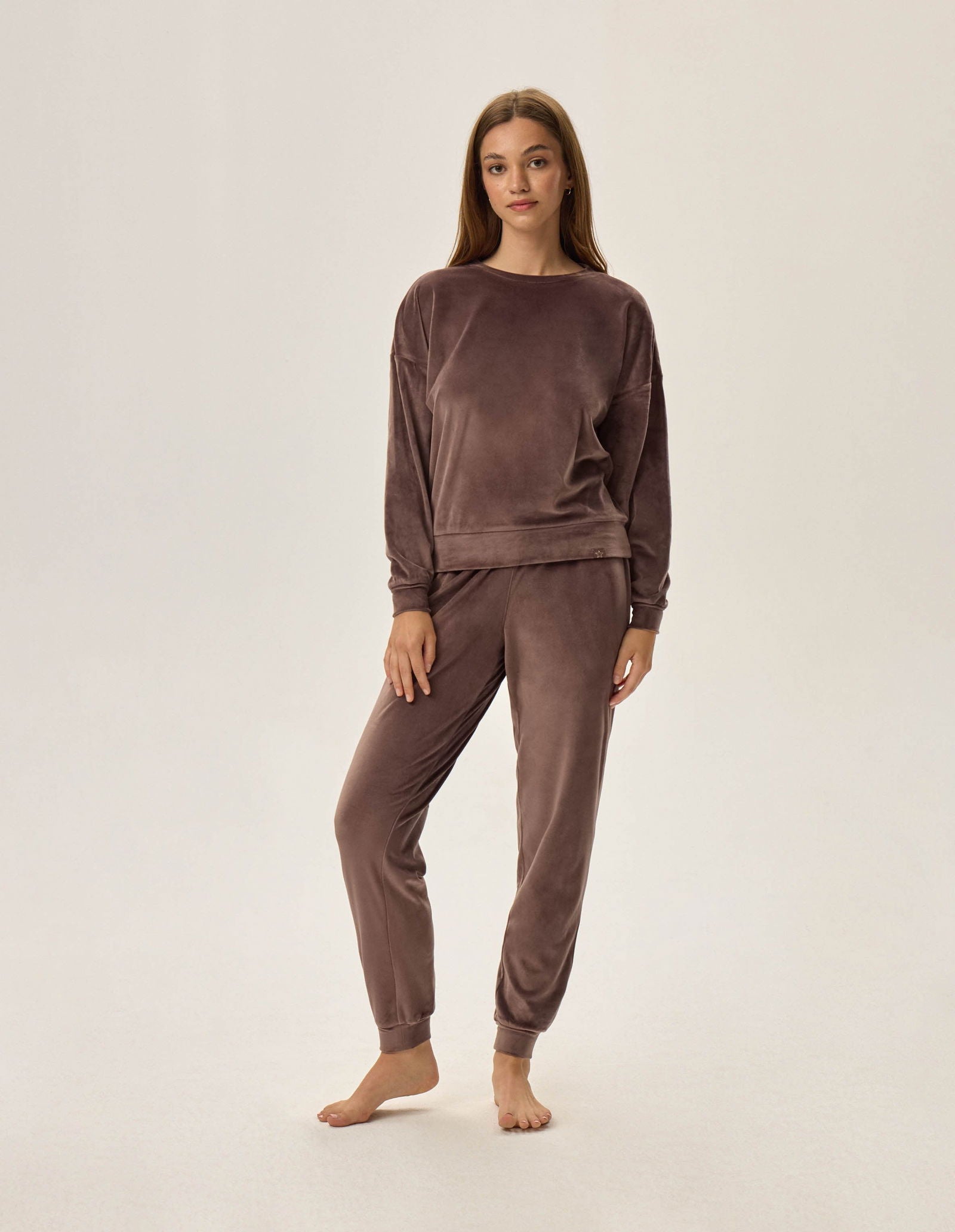 Pigiama da donna in morbido velluto leggero - Fain - Caffè - Lullaby Lingerie