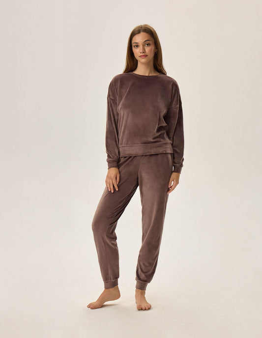 Pigiama da donna in morbido velluto leggero - Fain - Caffè - Lullaby Lingerie
