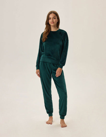 Pigiama da donna in morbido velluto leggero - Fain - Verde - Lullaby Lingerie
