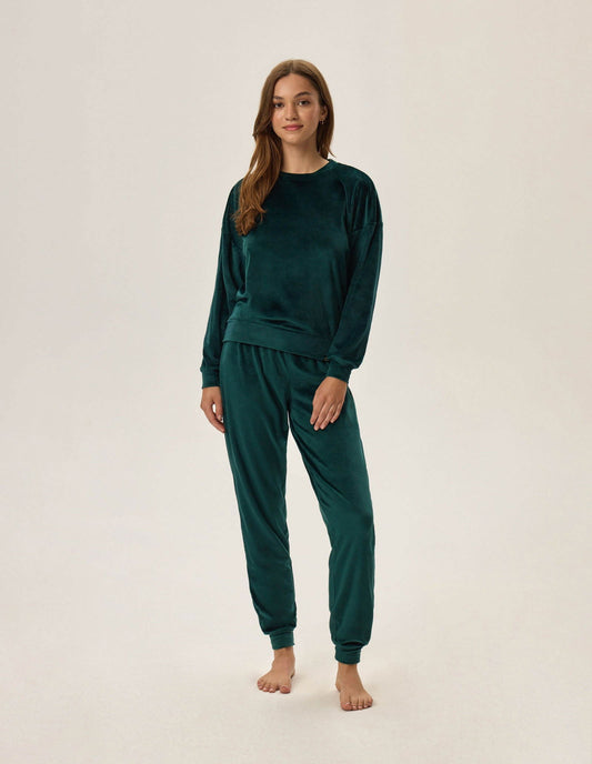 Pigiama da donna in morbido velluto leggero - Fain - Verde - Lullaby Lingerie