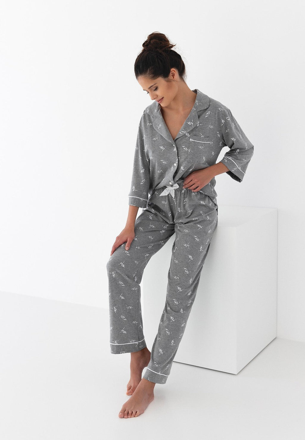Pigiama da donna in puro cotone aperto - GREY - Dora - Lullaby Lingerie