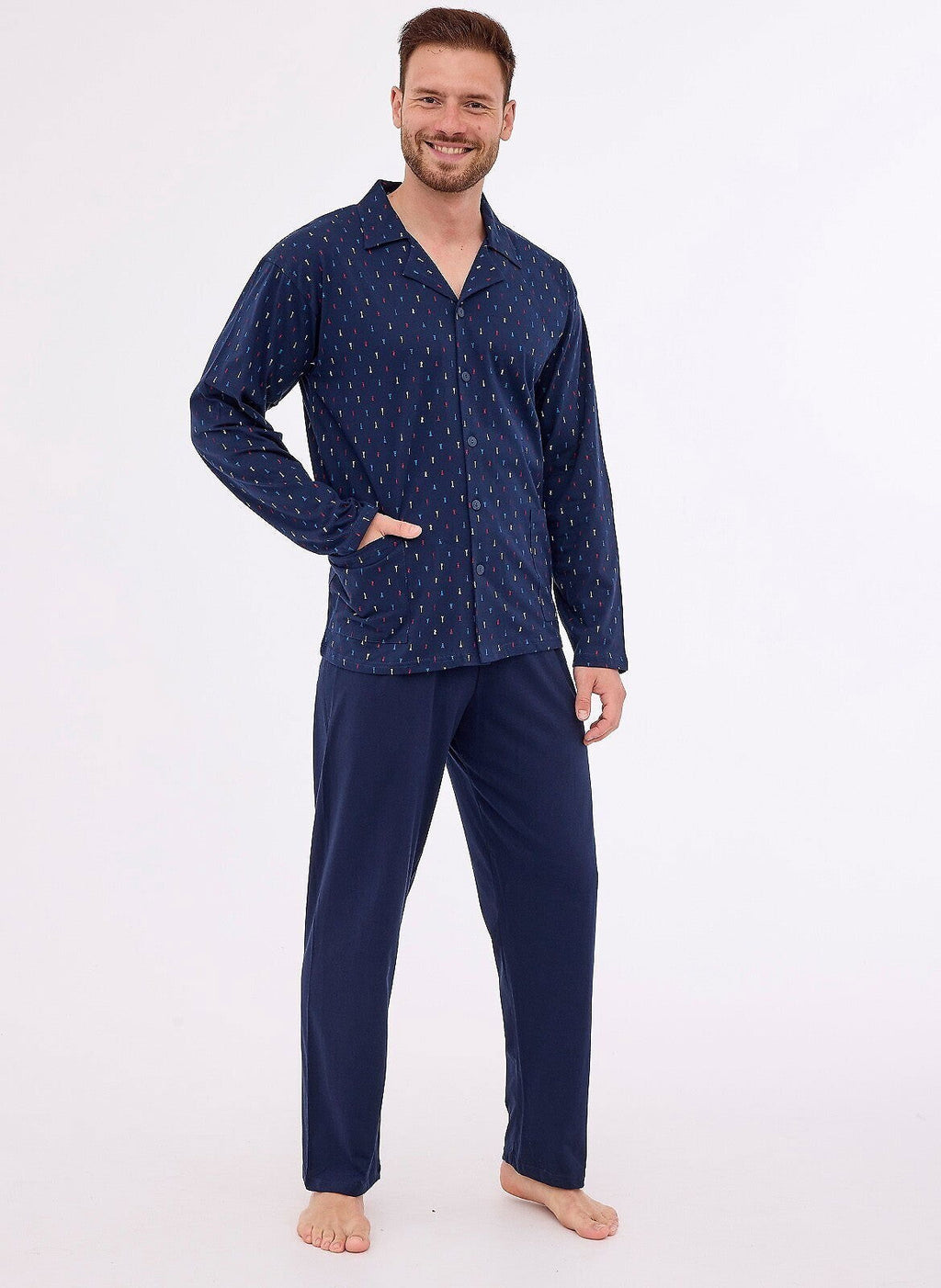 Pigiama da uomo aperto con bottoni - 100% cotone - 114/71 - Lullaby Lingerie