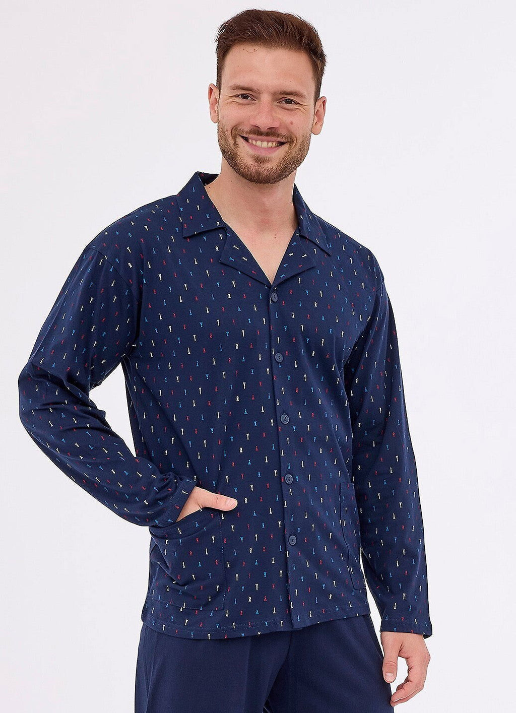 Pigiama da uomo aperto con bottoni - 100% cotone - 114/71 - Lullaby Lingerie
