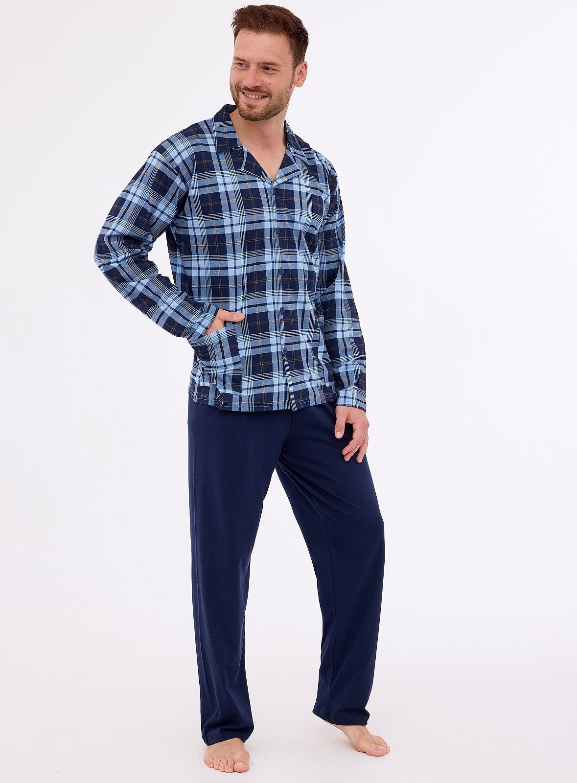 Pigiama da uomo aperto con bottoni - 100% cotone - 114/72 - Lullaby Lingerie