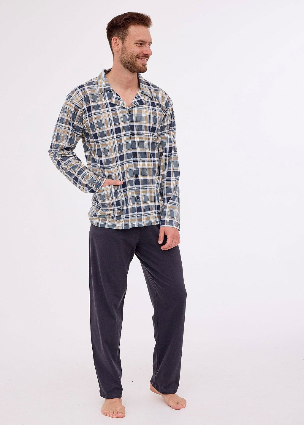 Pigiama da uomo aperto con bottoni - 100% cotone - 114/75 - Lullaby Lingerie