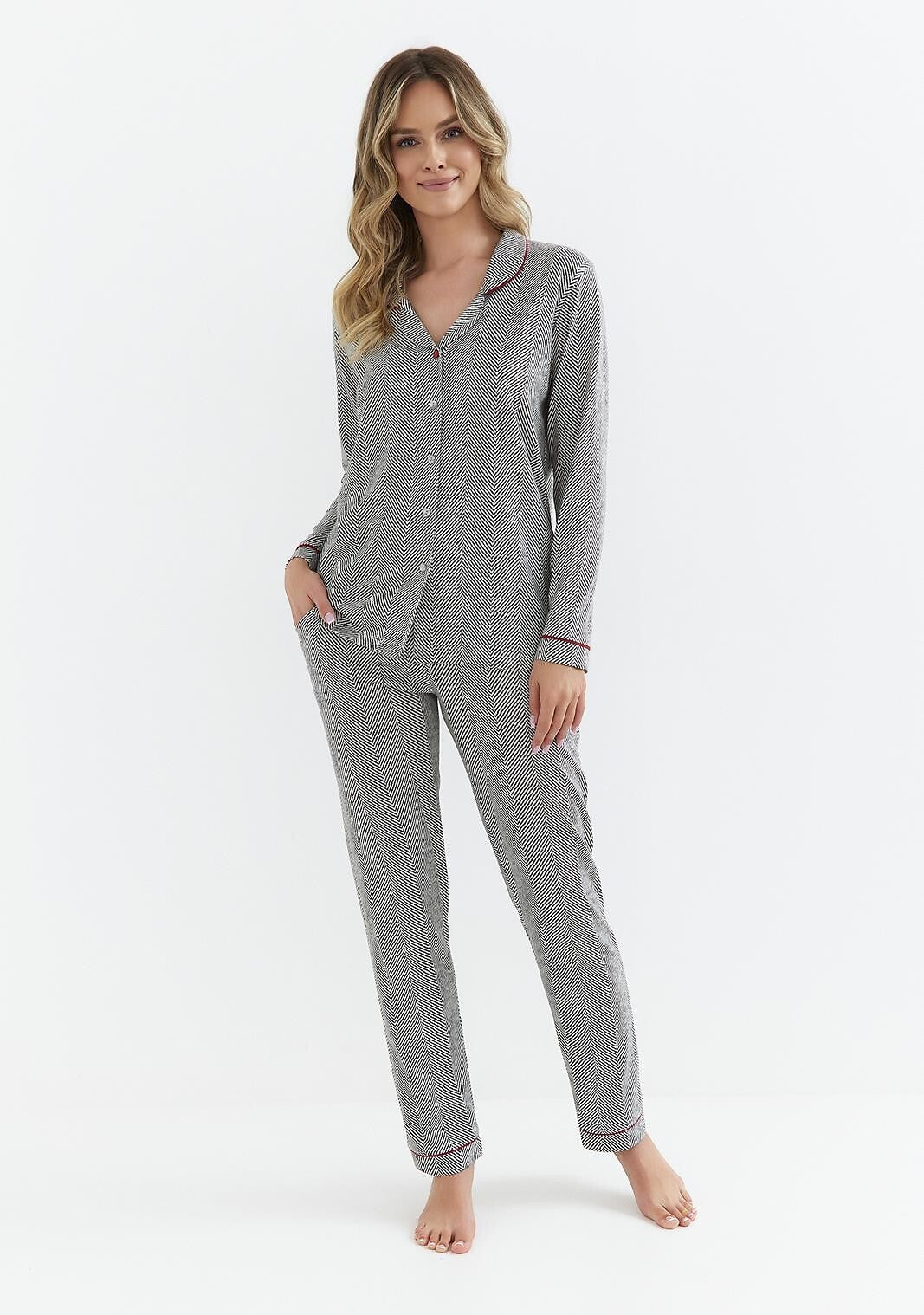 Piżama Cana 410 dł/r S-XL rozpinana grafit - Lullaby Lingerie