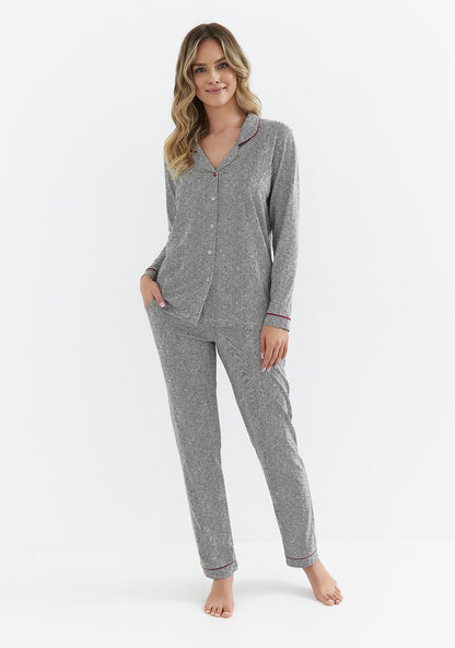 Piżama Cana 410 dł/r S-XL rozpinana grafit - Lullaby Lingerie