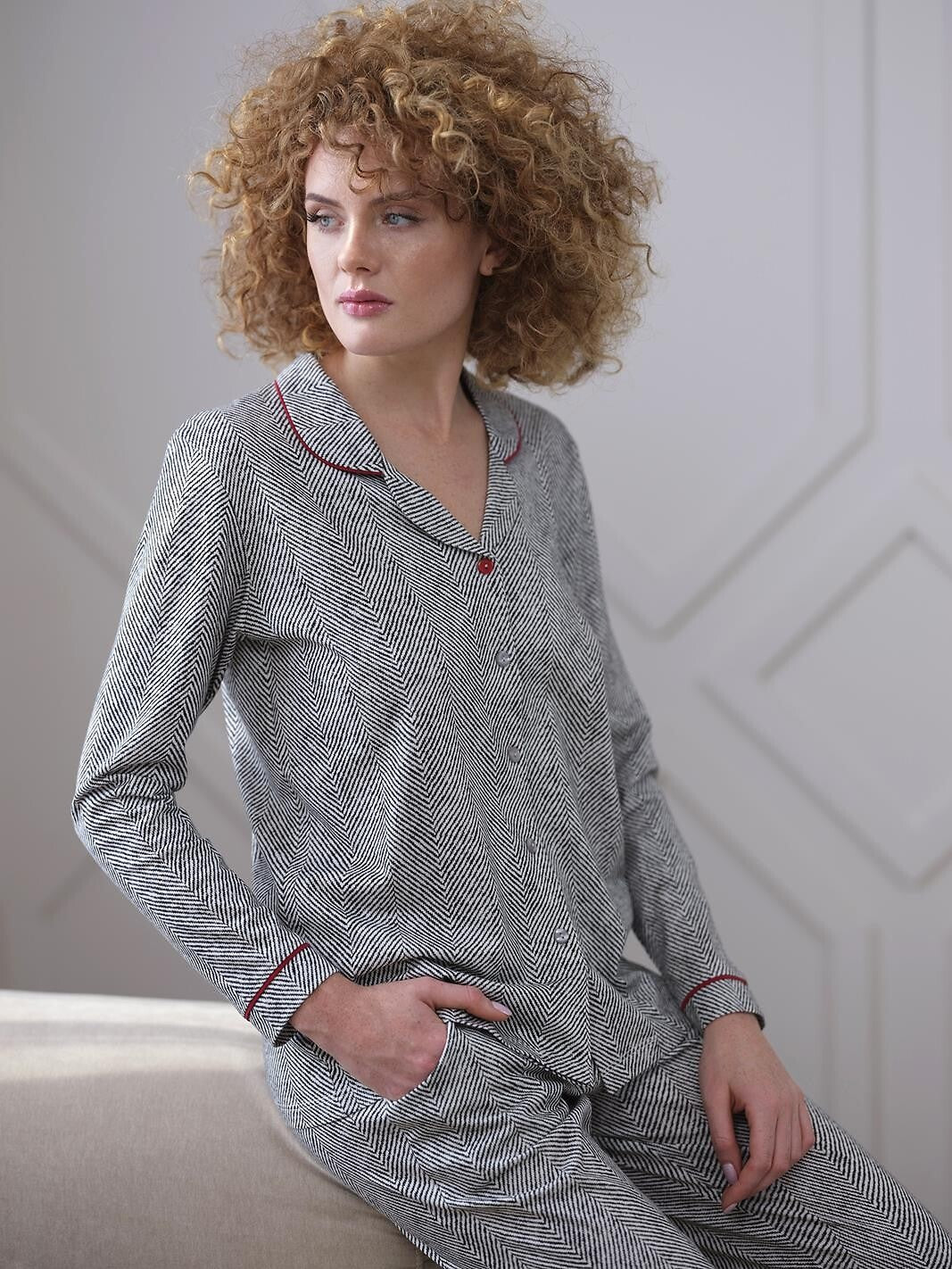 Piżama Cana 410 dł/r S-XL rozpinana grafit - Lullaby Lingerie