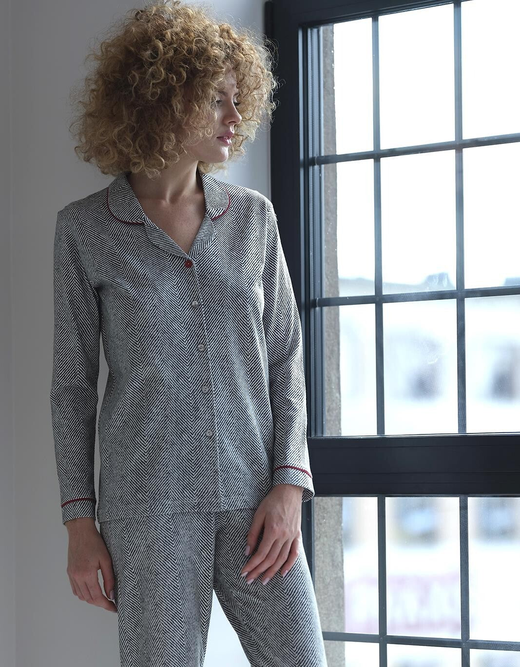 Piżama Cana 410 dł/r S-XL rozpinana grafit - Lullaby Lingerie