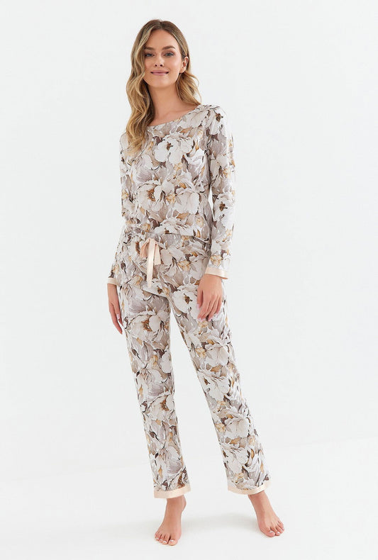 Piżama Cana 422 dł/r S-XL kwiaty-taupe - Lullaby Lingerie
