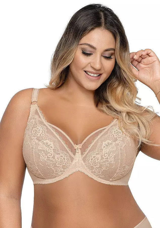 Reggiseno non imbottito con ferretto in pizzo floreale - Amy - 1824 Beige - Lullaby Lingerie